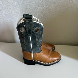 Kids Two-Tone Brown and Green Cowboy Boots